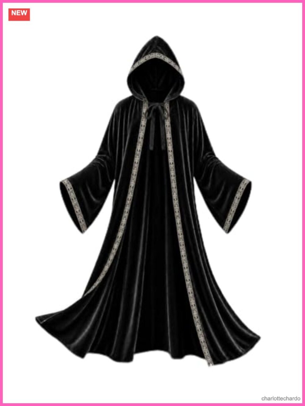 Adult Hooded Wizard Robe Velvet Cloak Gold Trim Costume
